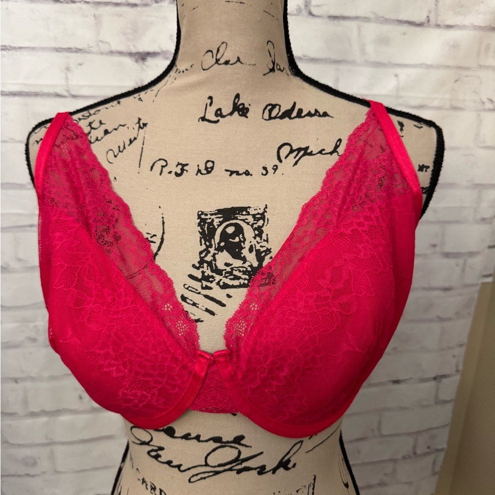 Soma Size 38DD Bra Lightest Lift Lace Plunge Underwire‎ Pink Sexy